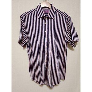 Lorenzo Uomo Mens Button Front Short Sleeve Shirt Size 16 34/35 Pink